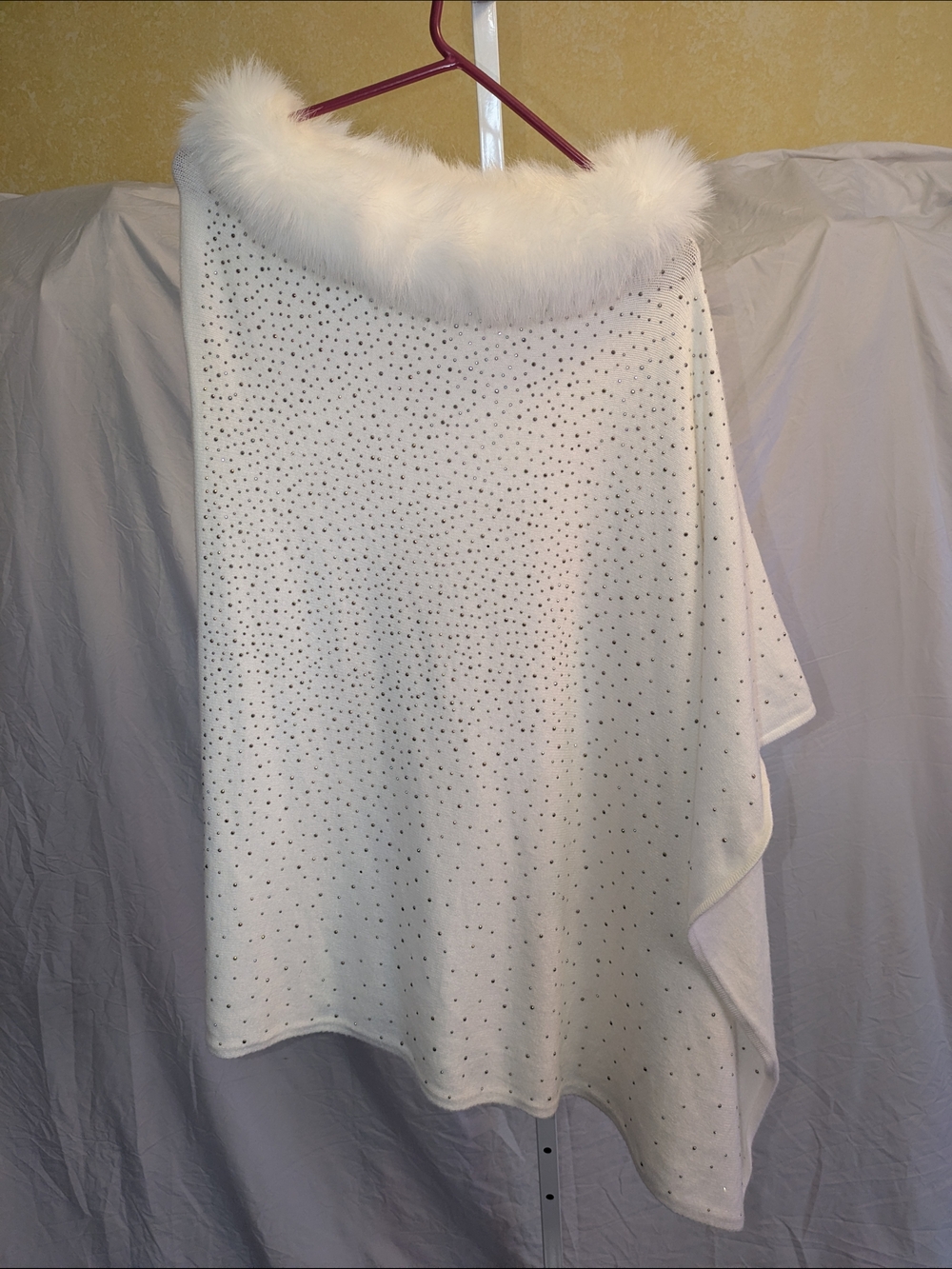 La Fiorentina White Embellished Poncho with Faux Fur Trim - One Size(MSRP: $269) - Picture 3 of 10